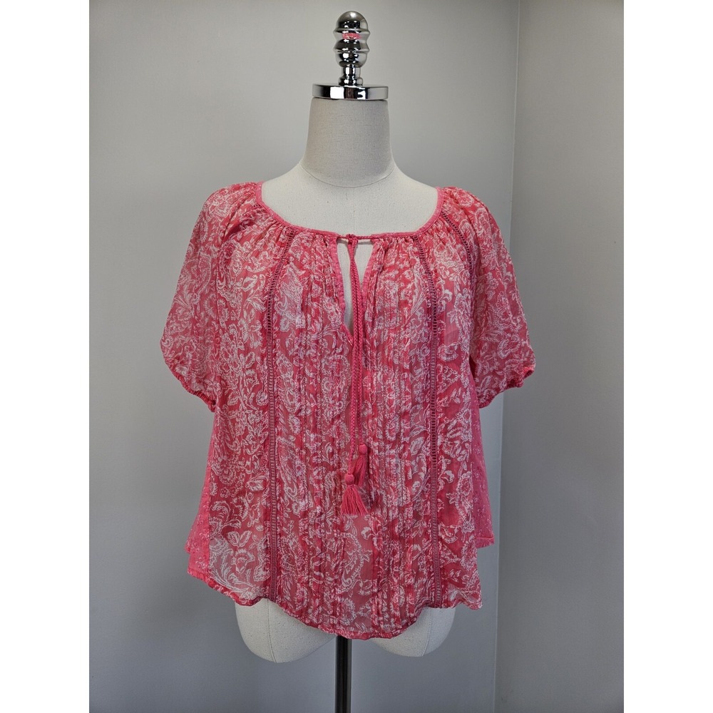 Abercrombie Fitch Womens Blouse Small Lightweight Sheer Floral Pink Boho